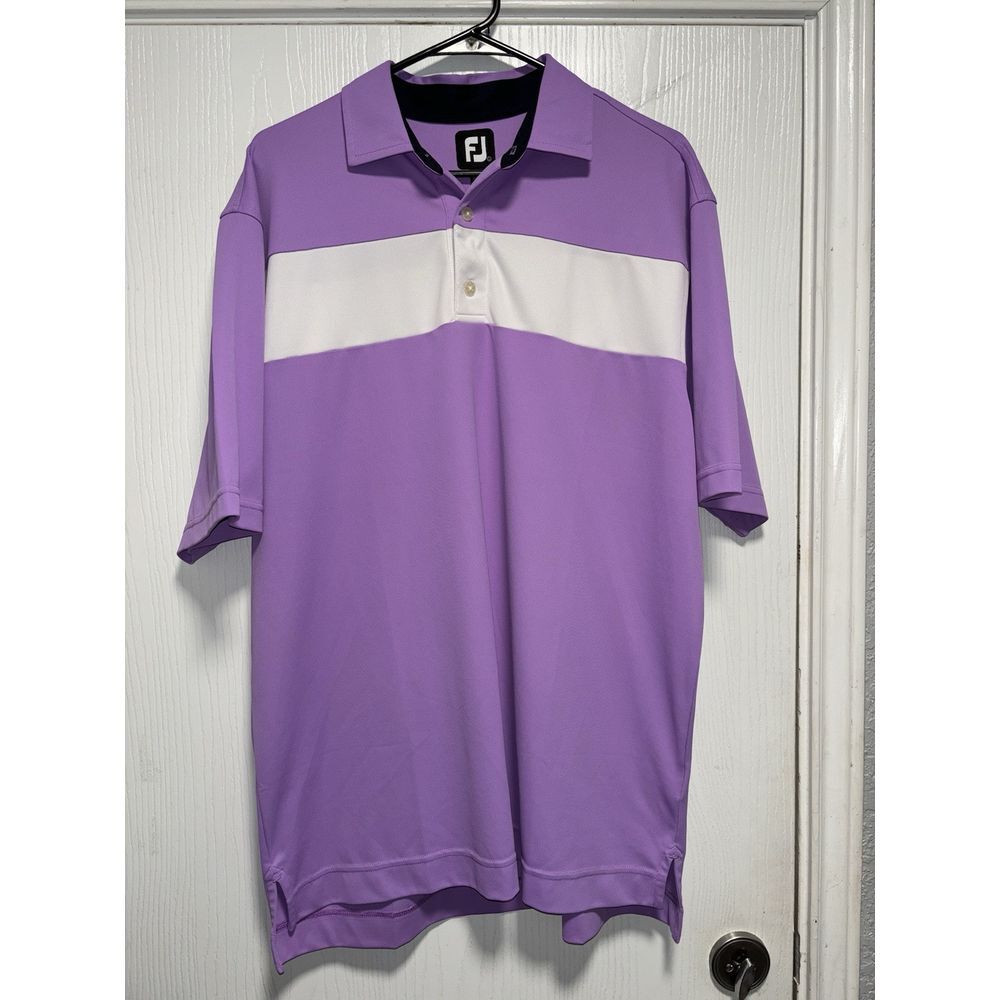 FootJoy Shirt Mens Purple White Stripe Polo Golf Short Sleeve Performance Golfer